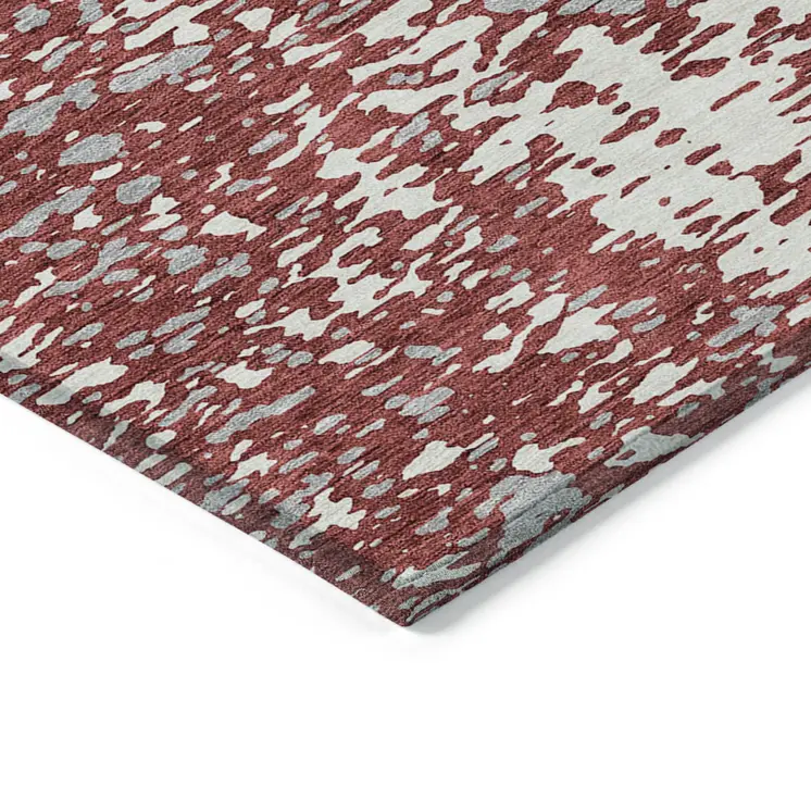 5' X 8' Burgundy And Ivory Abstract Washable Indoor Outdoor Area Rug