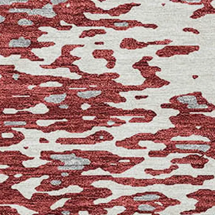 5' X 8' Burgundy And Ivory Abstract Washable Indoor Outdoor Area Rug