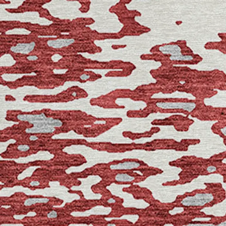 8' Burgundy And Ivory Round Abstract Washable Indoor Outdoor Area Rug