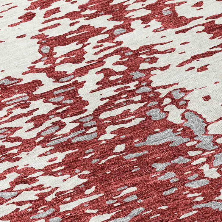 8' Burgundy And Ivory Round Abstract Washable Indoor Outdoor Area Rug
