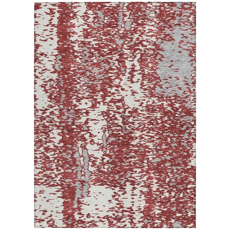10' X 14' Burgundy And Ivory Abstract Washable Indoor Outdoor Area Rug