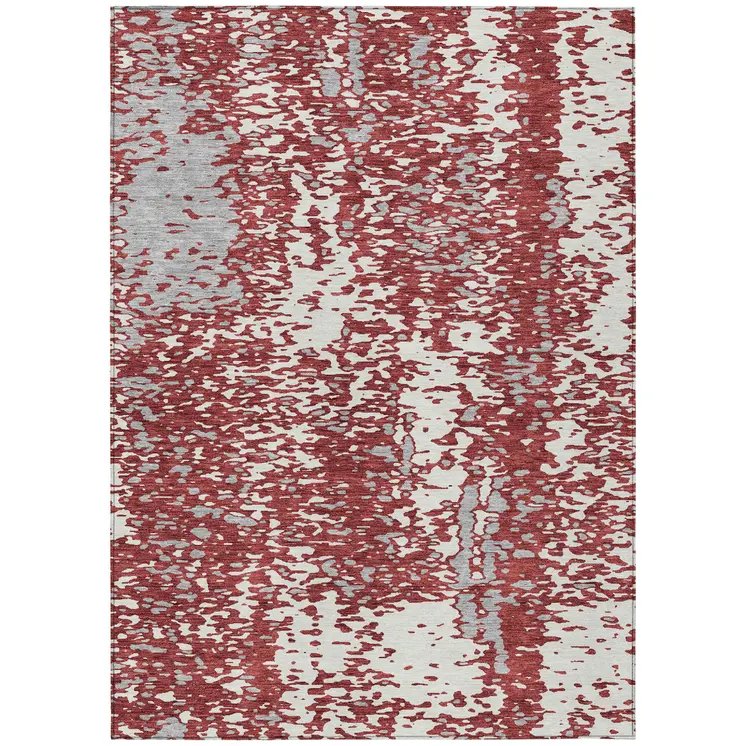 10' X 14' Burgundy And Ivory Abstract Washable Indoor Outdoor Area Rug