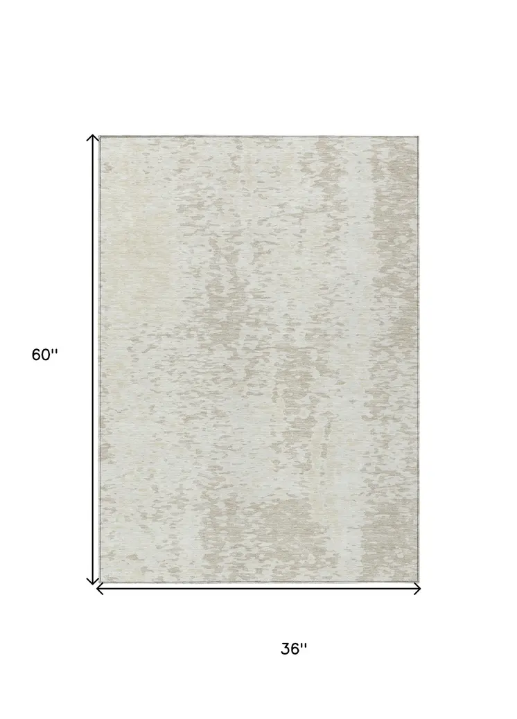 3' X 5' Ivory And Beige Abstract Washable Indoor Outdoor Area Rug