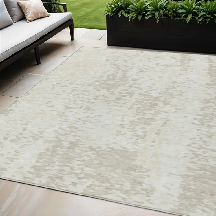 5' X 8' Ivory And Beige Abstract Washable Indoor Outdoor Area Rug
