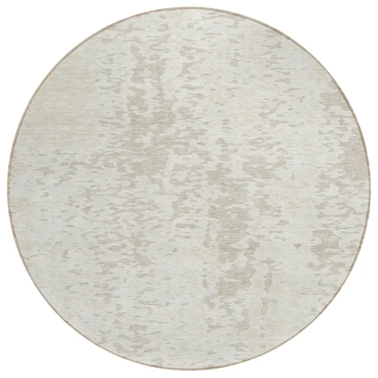 8' Ivory And Beige Round Abstract Washable Indoor Outdoor Area Rug