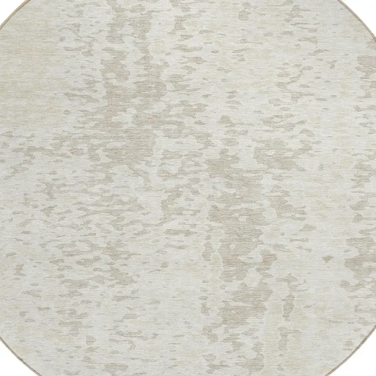 8' Ivory And Beige Round Abstract Washable Indoor Outdoor Area Rug