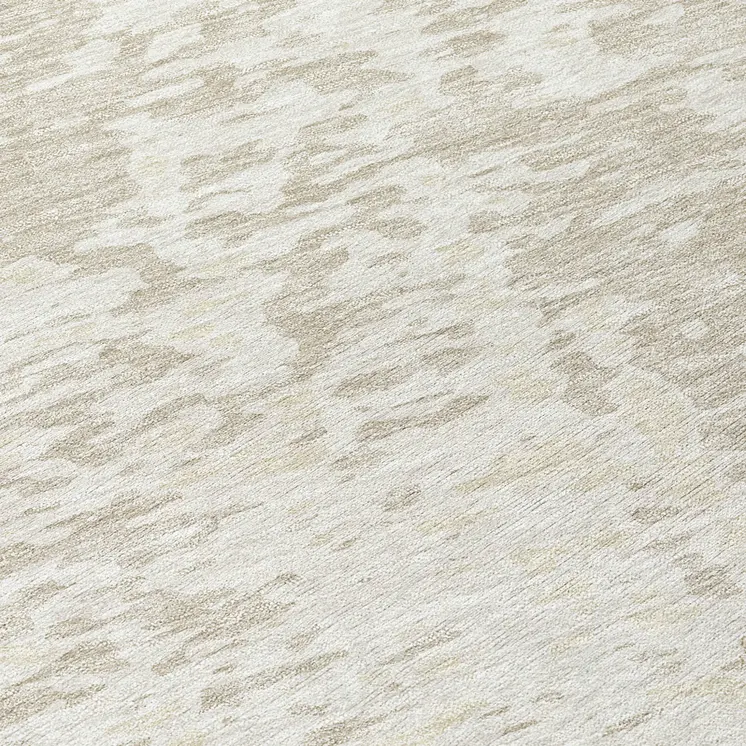 8' Ivory And Beige Round Abstract Washable Indoor Outdoor Area Rug