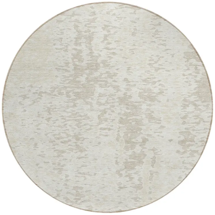 8' Ivory And Beige Round Abstract Washable Indoor Outdoor Area Rug
