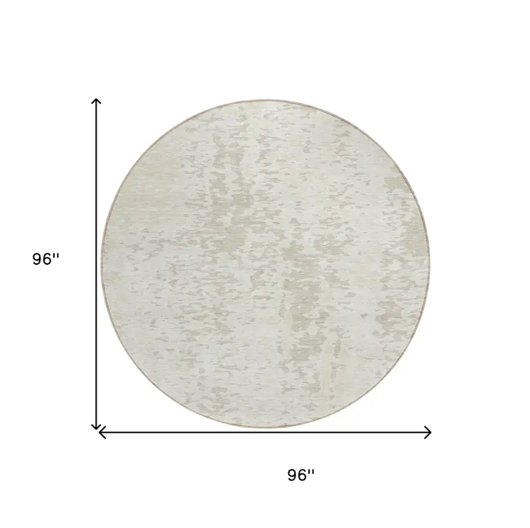 8' Ivory And Beige Round Abstract Washable Indoor Outdoor Area Rug