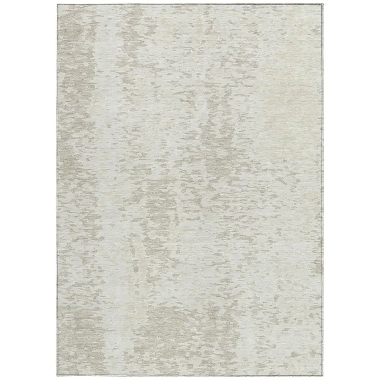 8' X 10' Ivory And Beige Abstract Washable Indoor Outdoor Area Rug