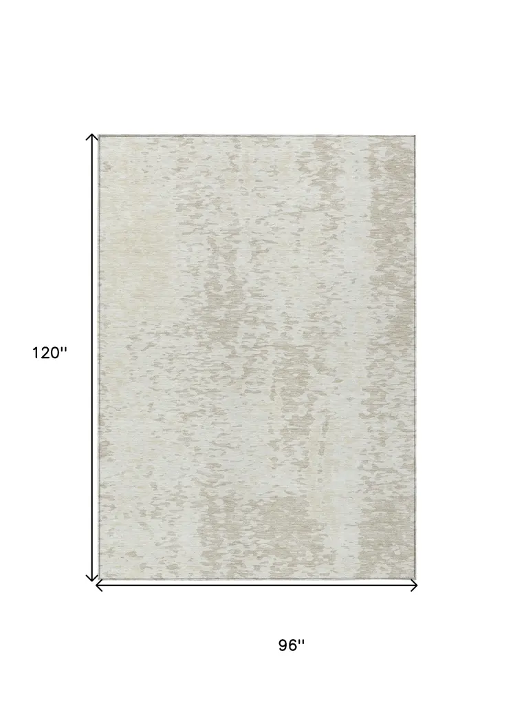 8' X 10' Ivory And Beige Abstract Washable Indoor Outdoor Area Rug