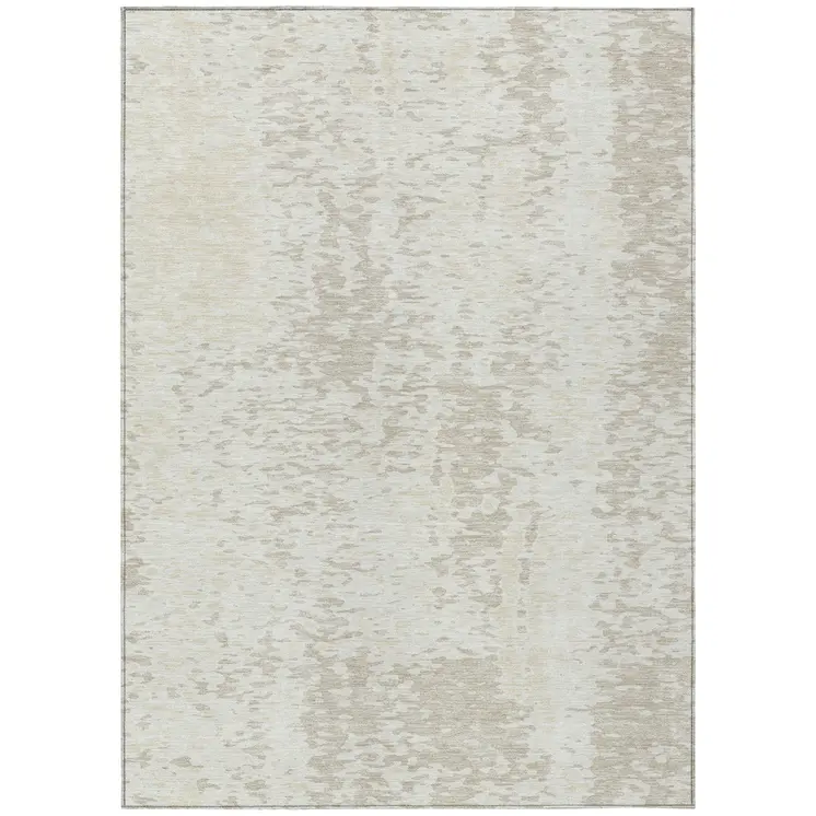 8' X 10' Ivory And Beige Abstract Washable Indoor Outdoor Area Rug