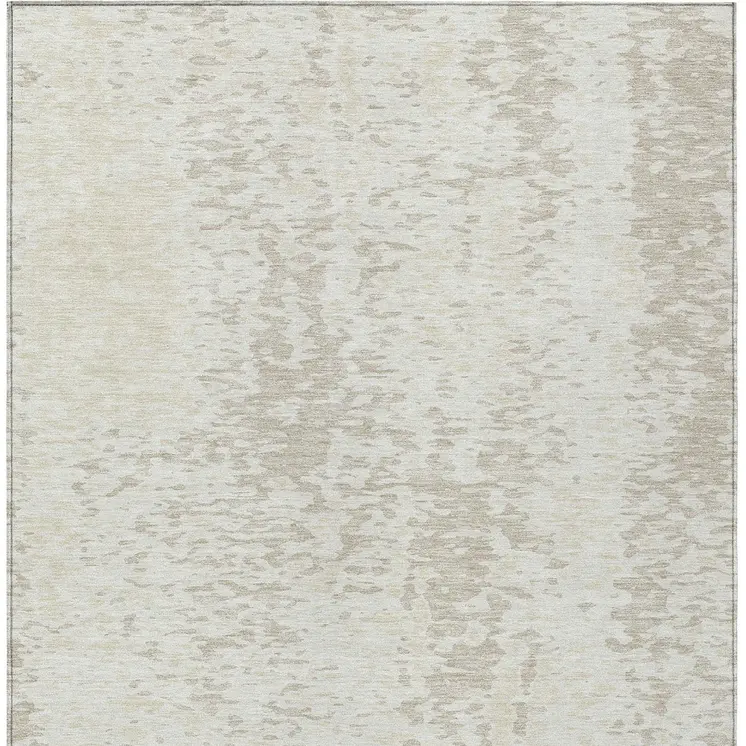 9' X 12' Ivory And Beige Abstract Washable Indoor Outdoor Area Rug
