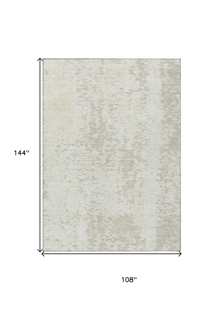 9' X 12' Ivory And Beige Abstract Washable Indoor Outdoor Area Rug