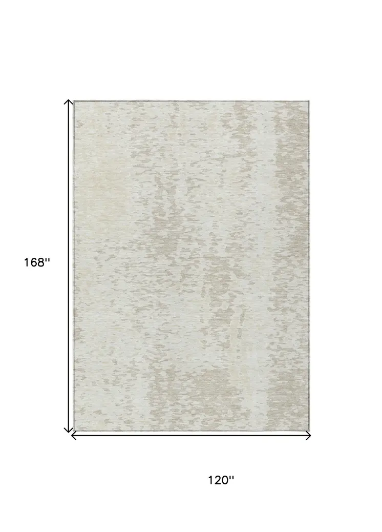 10' X 14' Ivory And Beige Abstract Washable Indoor Outdoor Area Rug