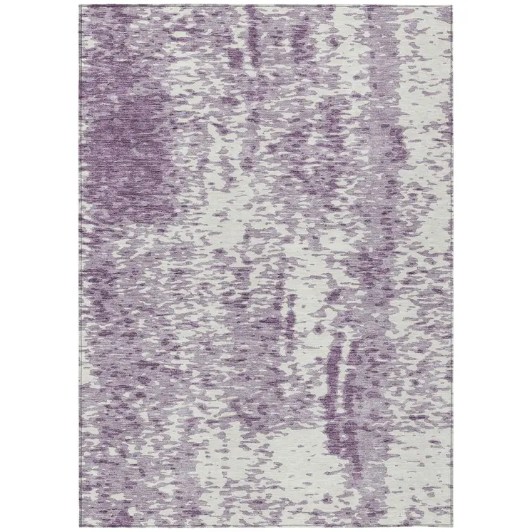 3' X 5' Lavender And Ivory Abstract Washable Indoor Outdoor Area Rug