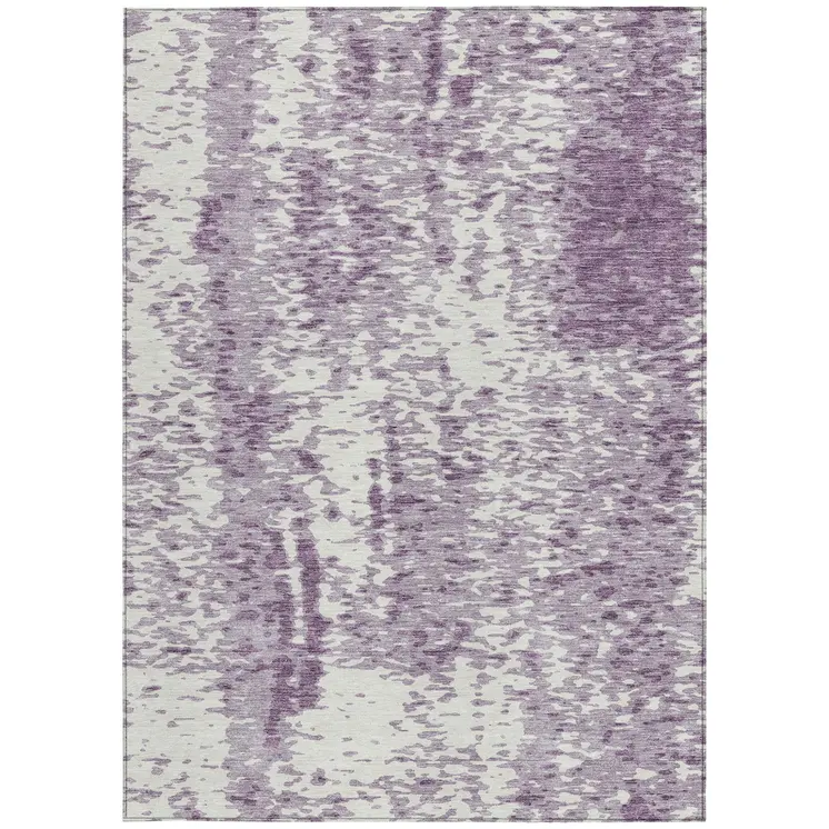 3' X 5' Lavender And Ivory Abstract Washable Indoor Outdoor Area Rug