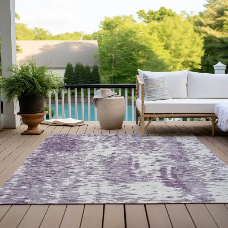 3' X 5' Lavender And Ivory Abstract Washable Indoor Outdoor Area Rug