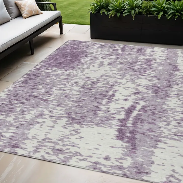 5' X 8' Lavender And Ivory Abstract Washable Indoor Outdoor Area Rug