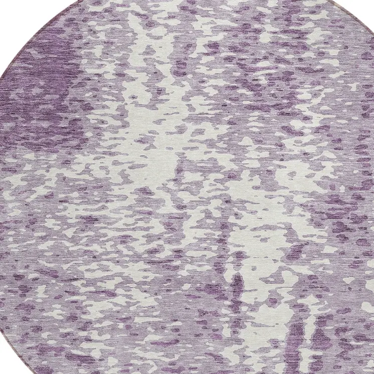 8' Lavender And Ivory Round Abstract Washable Indoor Outdoor Area Rug