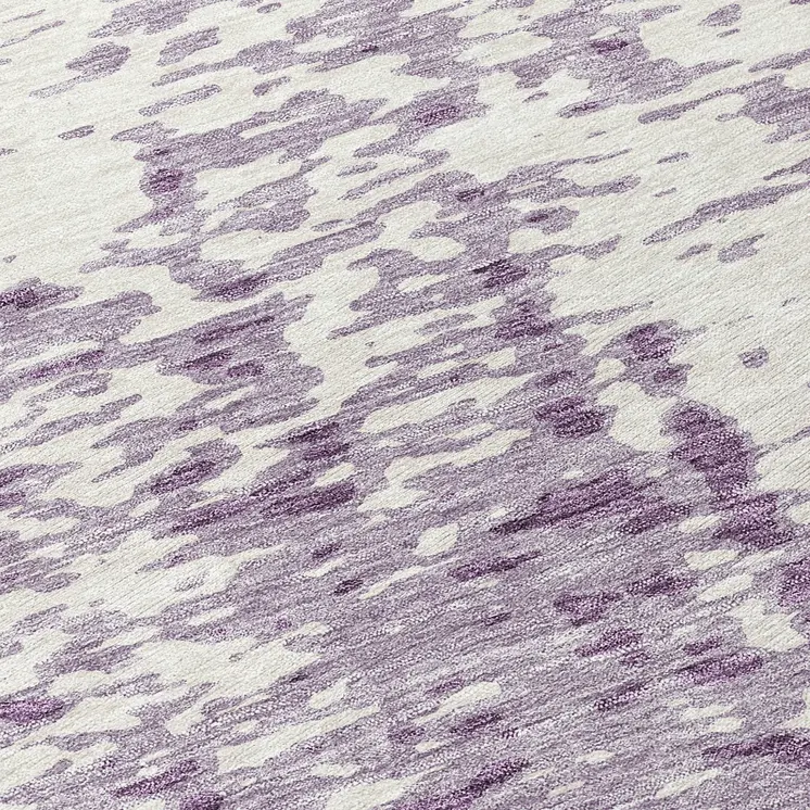 8' Lavender And Ivory Round Abstract Washable Indoor Outdoor Area Rug