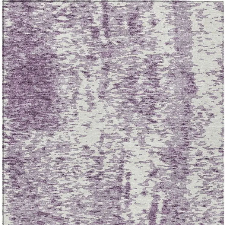9' X 12' Lavender And Ivory Abstract Washable Indoor Outdoor Area Rug
