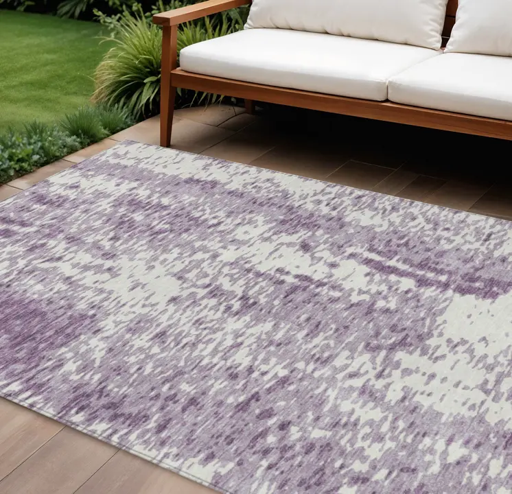 10' X 14' Lavender And Ivory Abstract Washable Indoor Outdoor Area Rug