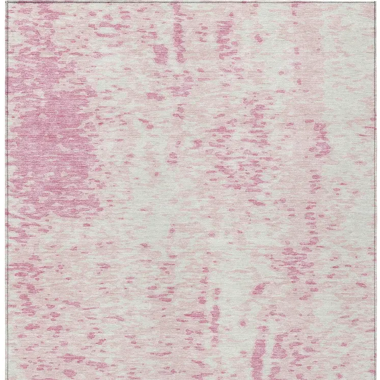 3' X 5' Pink And Ivory Abstract Washable Indoor Outdoor Area Rug