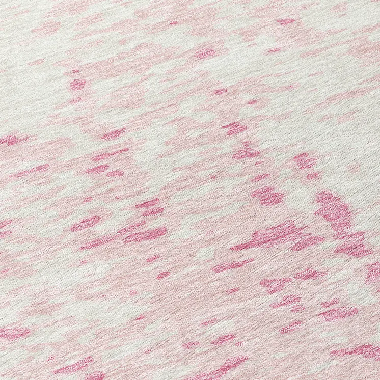 8' Pink And Ivory Round Abstract Washable Indoor Outdoor Area Rug