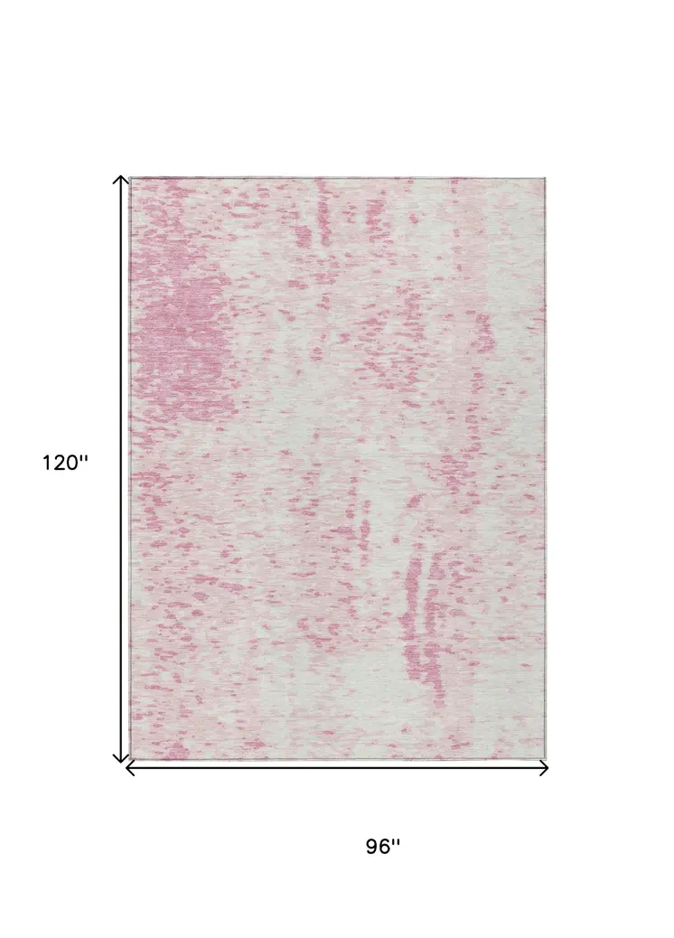 8' X 10' Pink And Ivory Abstract Washable Indoor Outdoor Area Rug