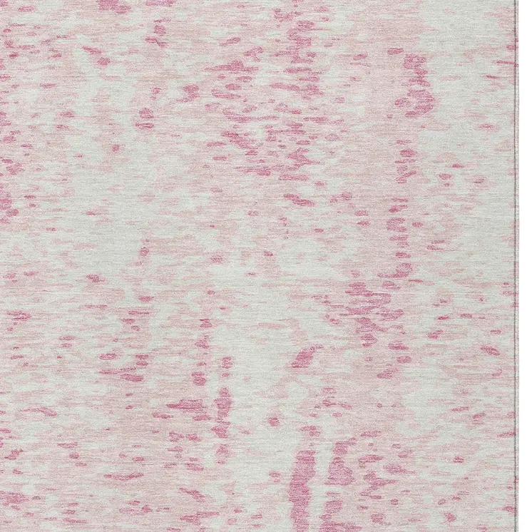 8' X 10' Pink And Ivory Abstract Washable Indoor Outdoor Area Rug