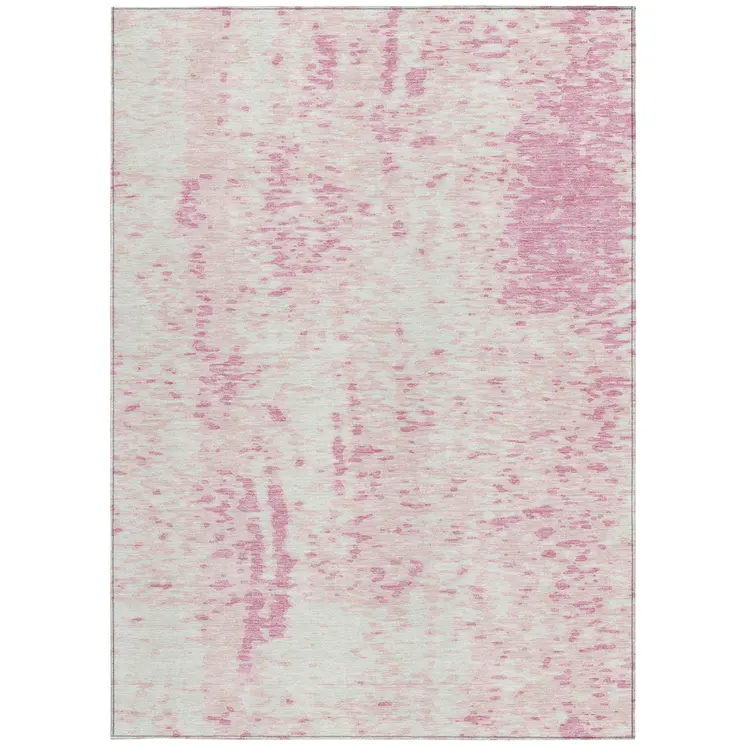 9' X 12' Pink And Ivory Abstract Washable Indoor Outdoor Area Rug