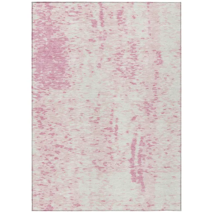9' X 12' Pink And Ivory Abstract Washable Indoor Outdoor Area Rug