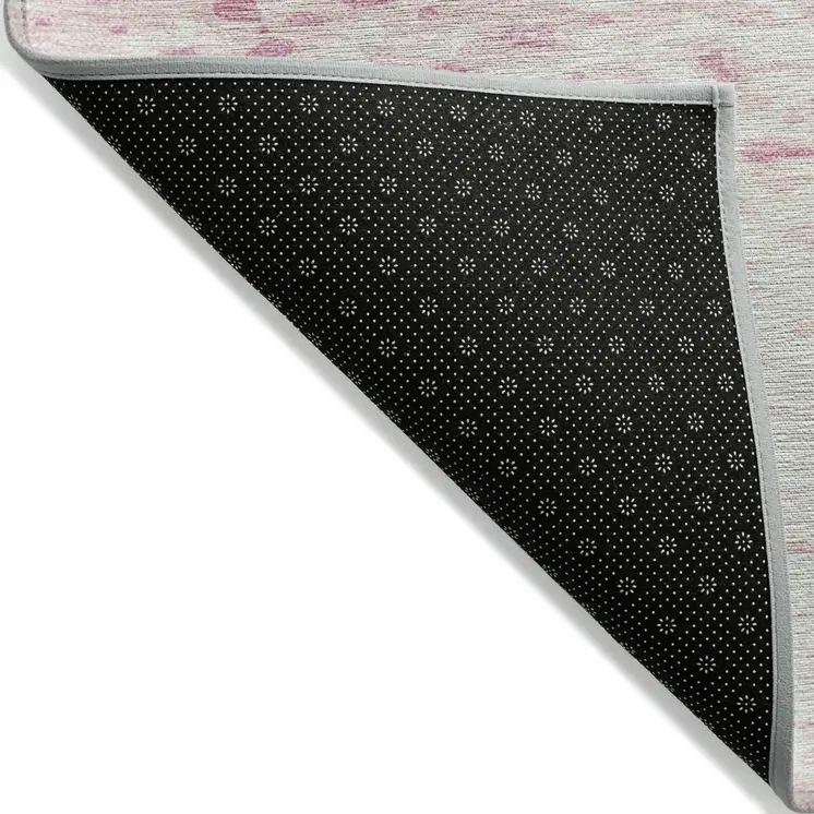 9' X 12' Pink And Ivory Abstract Washable Indoor Outdoor Area Rug