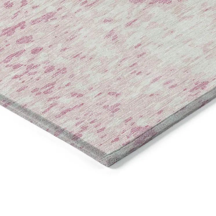10' X 14' Pink And Ivory Abstract Washable Indoor Outdoor Area Rug