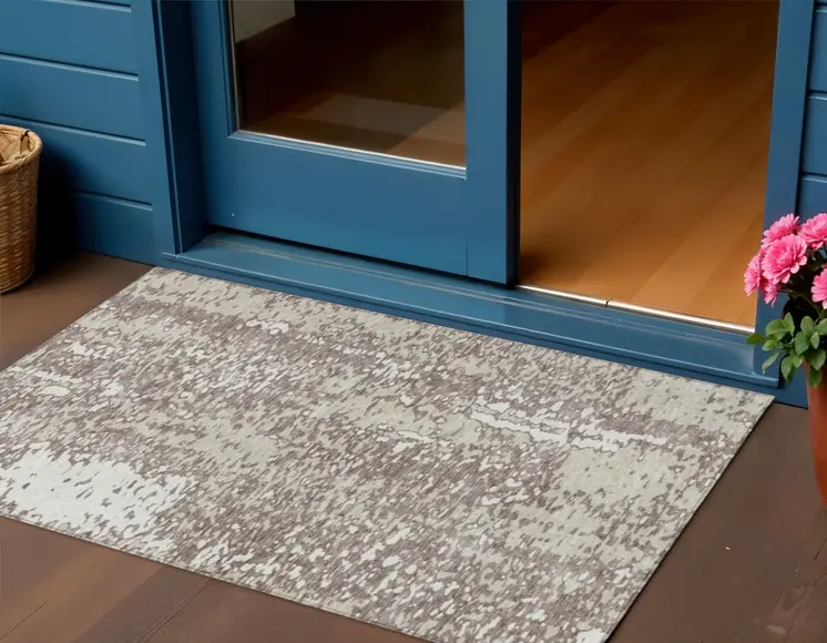 3' X 5' Taupe And Ivory Abstract Washable Indoor Outdoor Area Rug