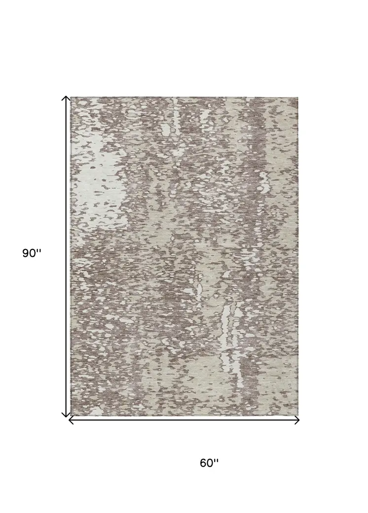 5' X 8' Taupe And Ivory Abstract Washable Indoor Outdoor Area Rug