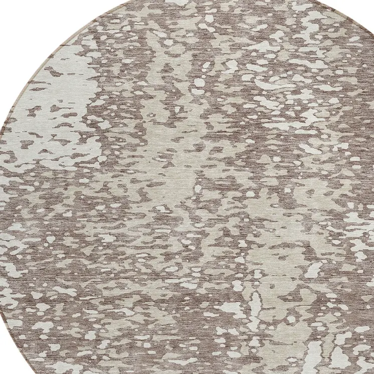 8' Taupe And Ivory Round Abstract Washable Indoor Outdoor Area Rug