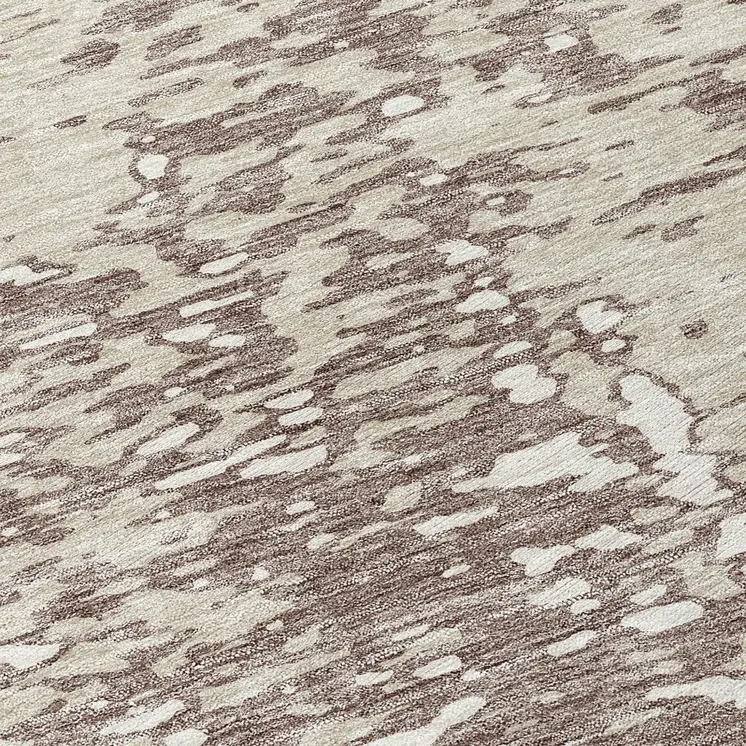 8' Taupe And Ivory Round Abstract Washable Indoor Outdoor Area Rug