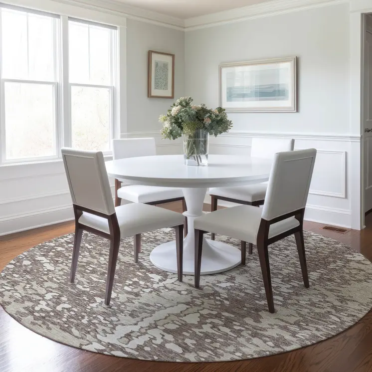 8' Taupe And Ivory Round Abstract Washable Indoor Outdoor Area Rug