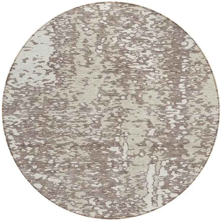 8' Taupe And Ivory Round Abstract Washable Indoor Outdoor Area Rug