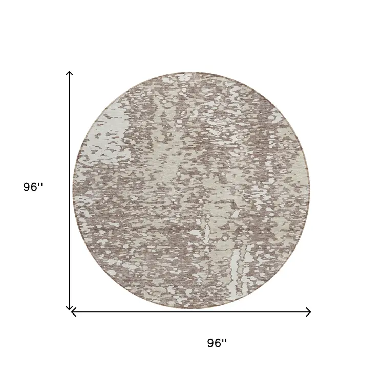 8' Taupe And Ivory Round Abstract Washable Indoor Outdoor Area Rug
