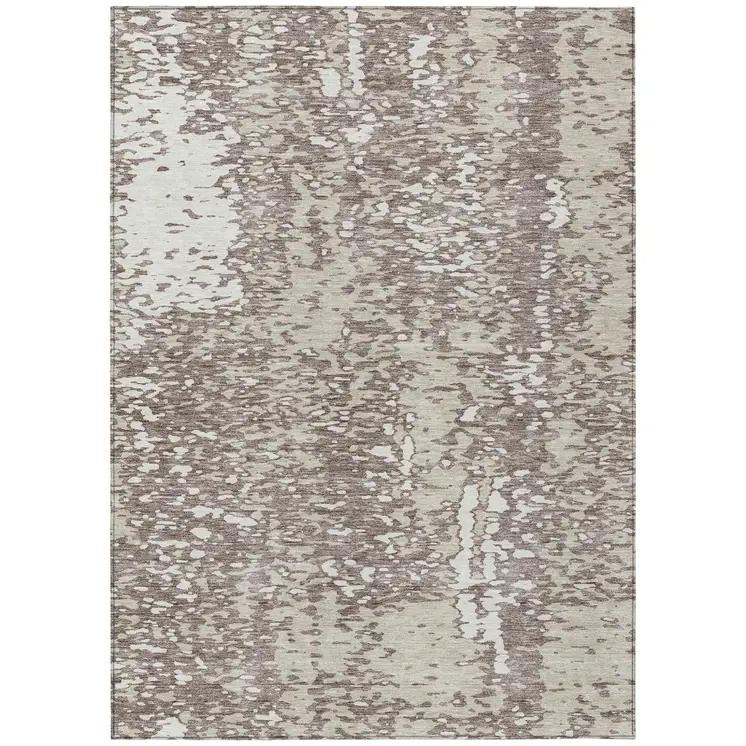 8' X 10' Taupe And Ivory Abstract Washable Indoor Outdoor Area Rug