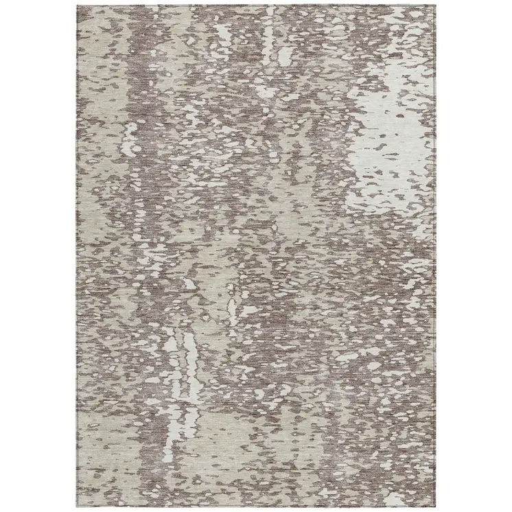 9' X 12' Taupe And Ivory Abstract Washable Indoor Outdoor Area Rug