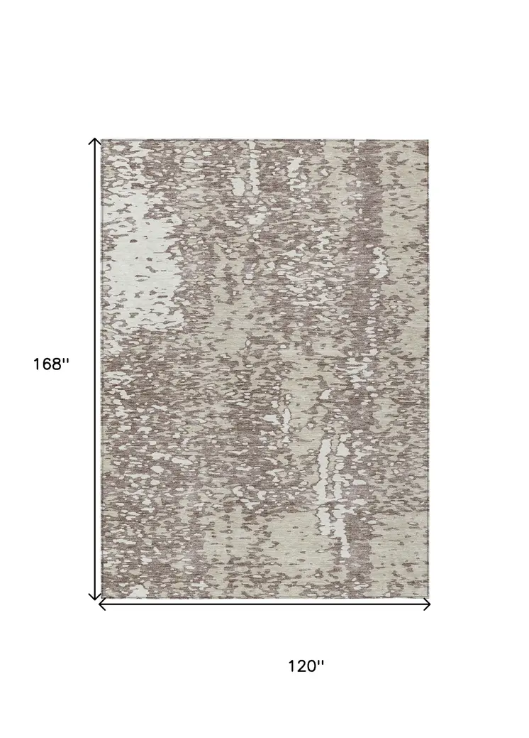 10' X 14' Taupe And Ivory Abstract Washable Indoor Outdoor Area Rug