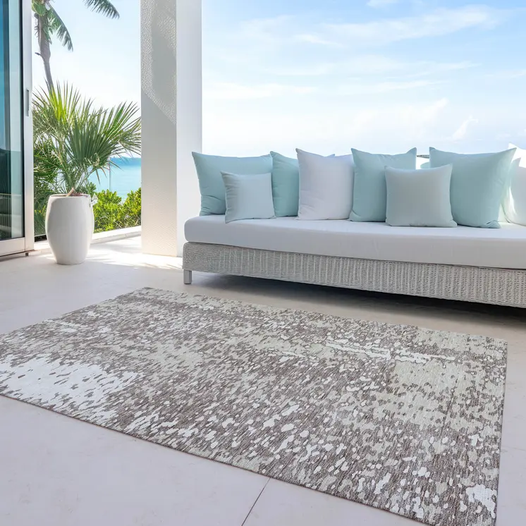 10' X 14' Taupe And Ivory Abstract Washable Indoor Outdoor Area Rug