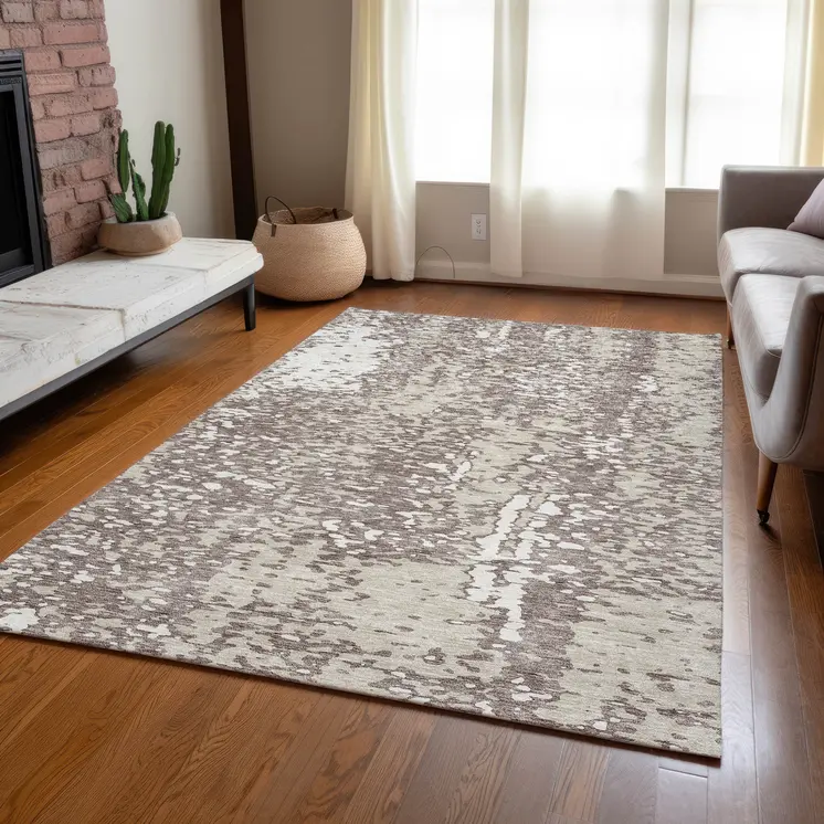 10' X 14' Taupe And Ivory Abstract Washable Indoor Outdoor Area Rug