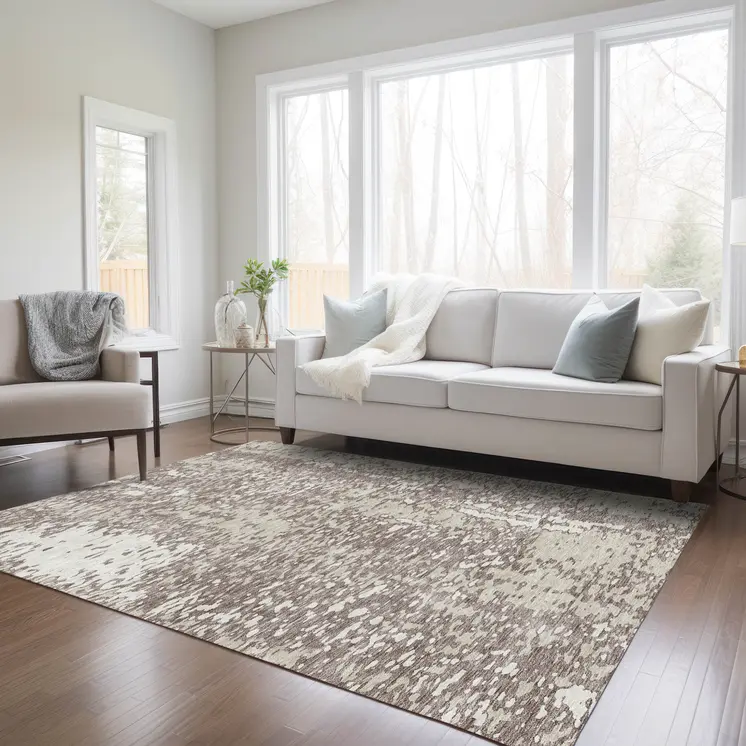 10' X 14' Taupe And Ivory Abstract Washable Indoor Outdoor Area Rug