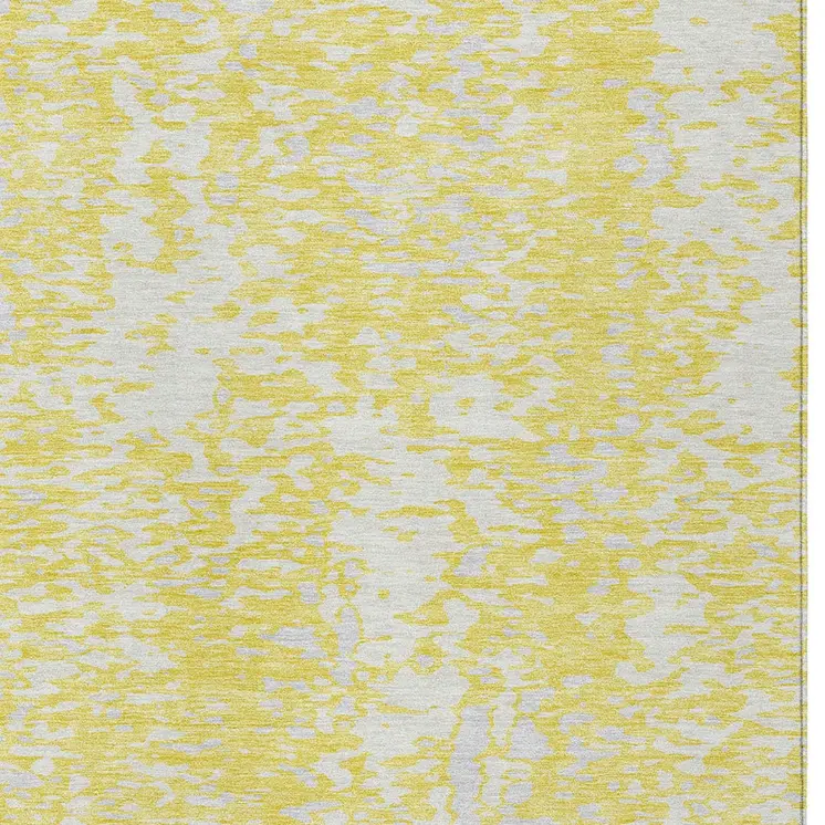 3' X 5' Yellow And Ivory Abstract Washable Indoor Outdoor Area Rug