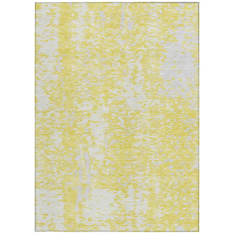 5' X 8' Yellow And Ivory Abstract Washable Indoor Outdoor Area Rug